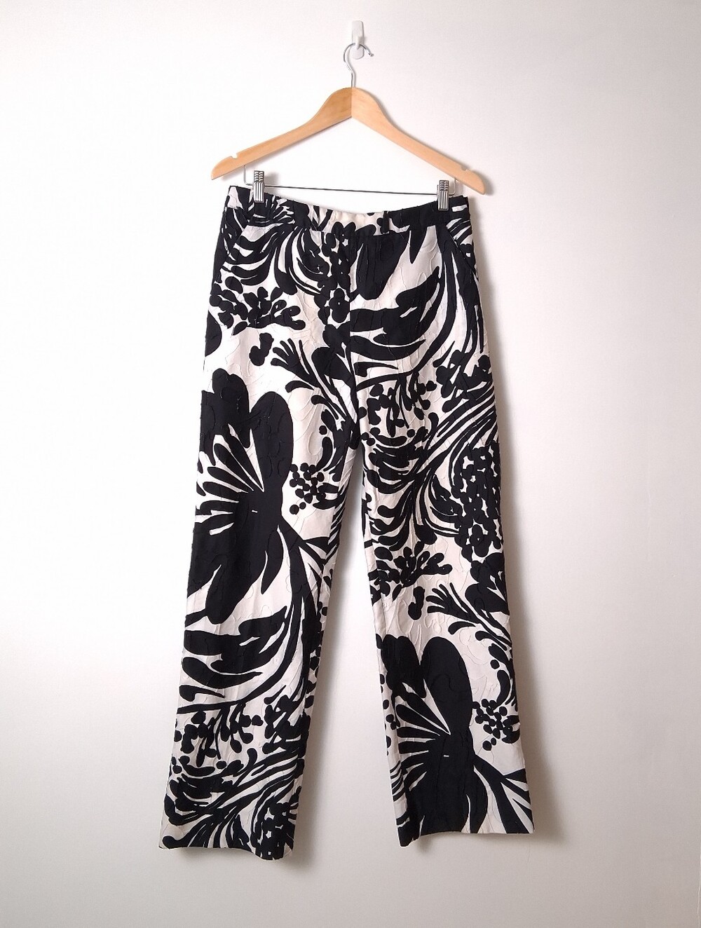 Vintage Christian Lacroix Dress Pants Black White Floral Wide Leg Size 42